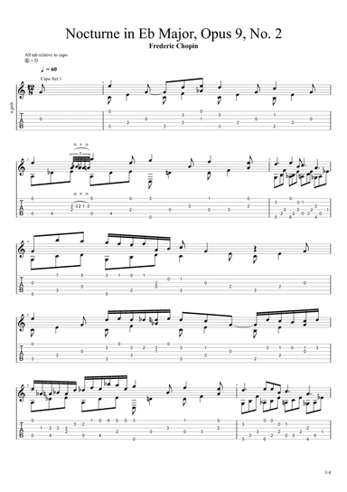 Nocturne in E-flat major, Op. 9, No. 2 (Solo Fingerstyle Guitar Tab) (arr. Chris Richter)