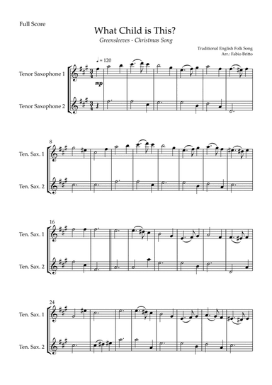 What Child is This? - Greensleeves (Christmas Song) for Tenor Saxophone Duo (arr. Fabio Britto)