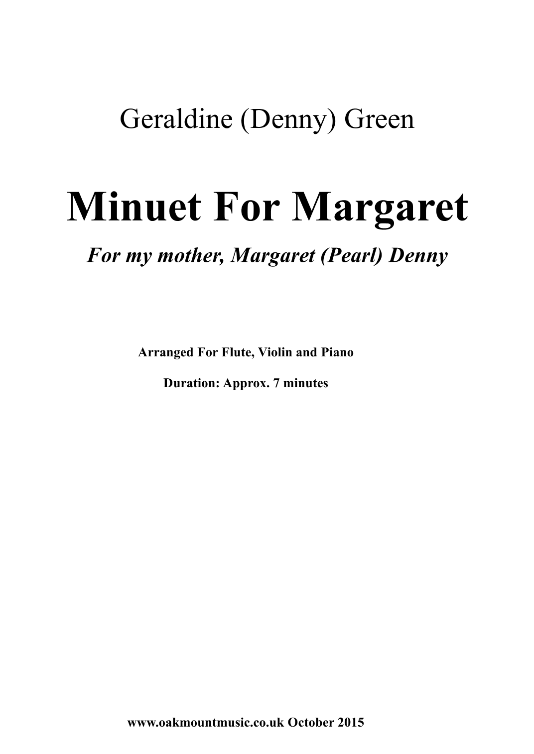 Minuet For Margaret.   (Flute, Violin and Piano Arrangement)