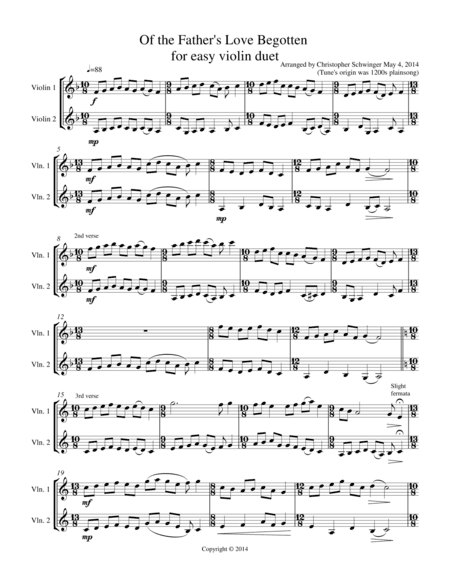Of the Father's Love Begotten - violin duet (arr. Christopher Schwinger)