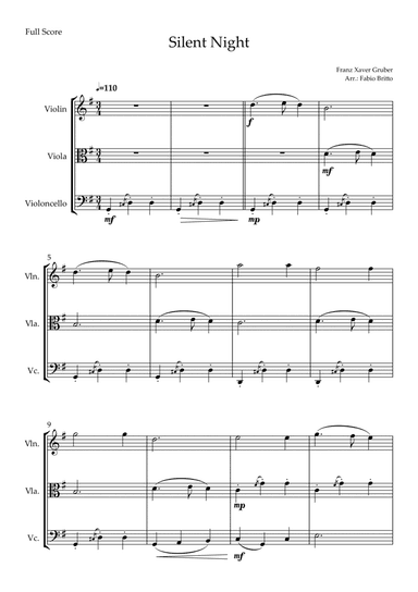 Silent Night (Christmas Song) for String Trio (arr. Fabio Britto)