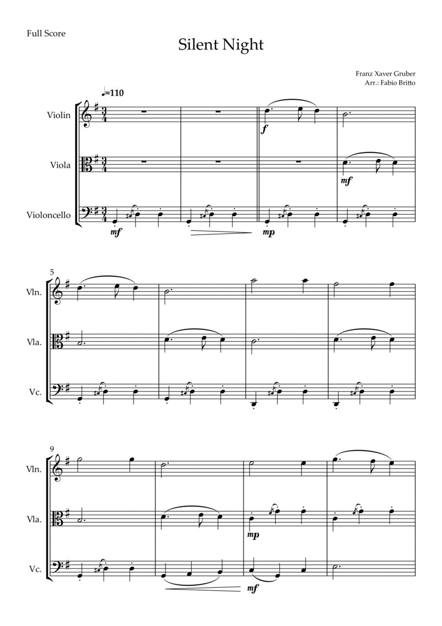 Silent Night (Christmas Song) for String Trio (arr. Fabio Britto)