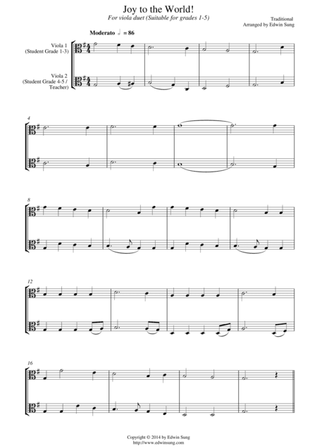 Joy to the World (for viola duet, suitable for grades 1-5) (arr. Edwin Sung)