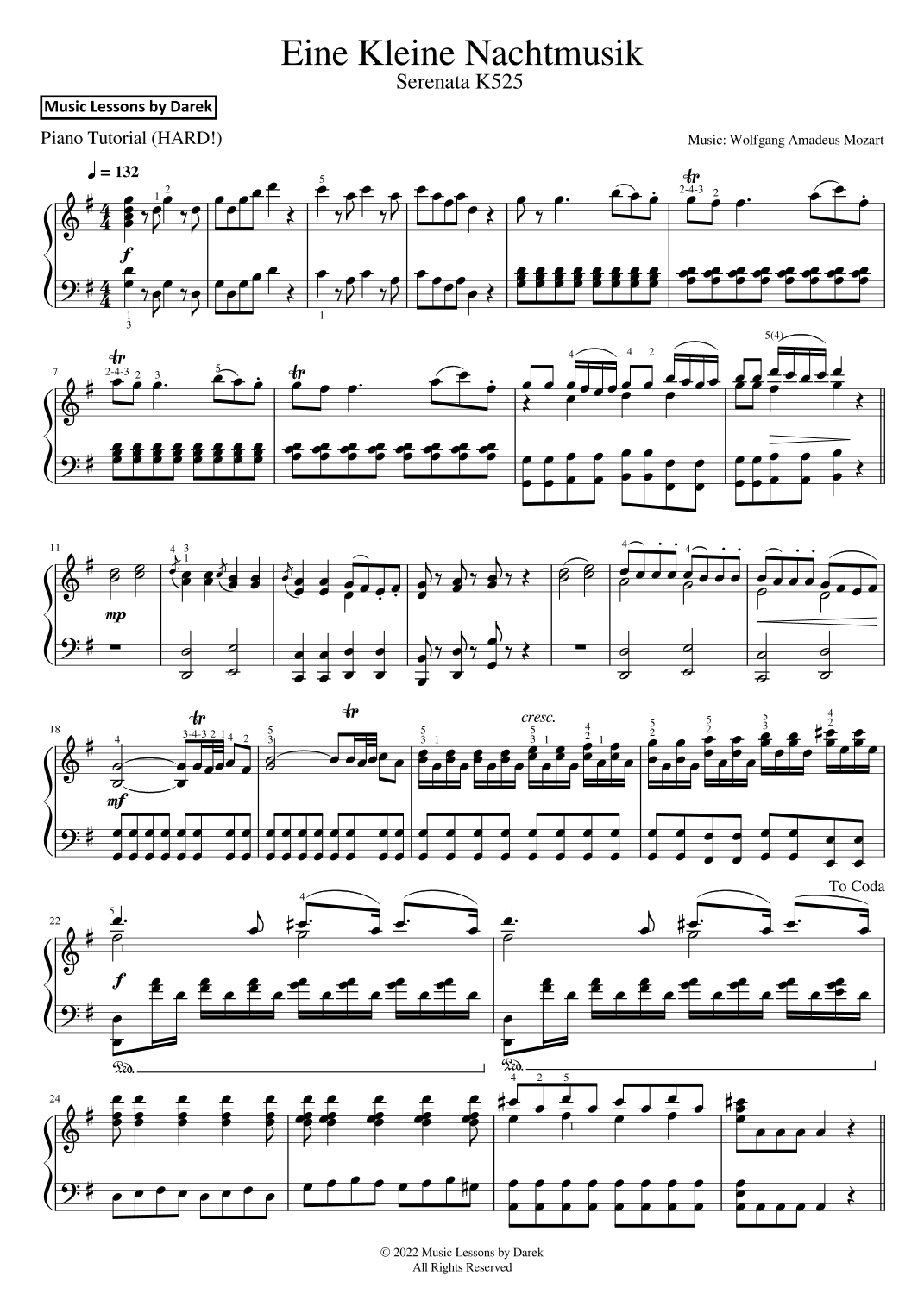 Eine Kleine Nachtmusik (HARD PIANO) Serenata K525 [Wolfgang Amadeus Mozart] (arr. Darek)