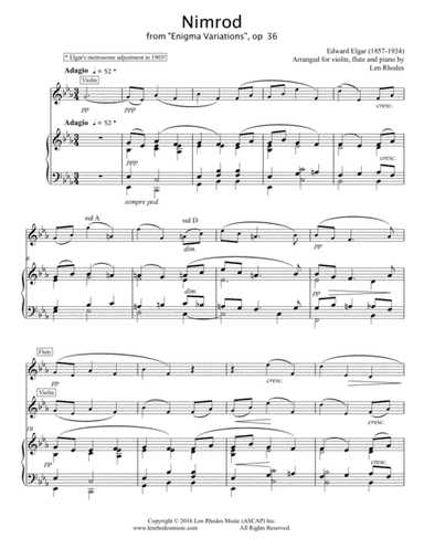 Elgar - Nimrod, from 'Enigma Variations', arranged for Flute, Violin and Piano (arr. Len Rhodes)