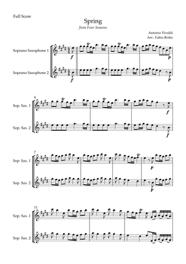 Spring (from Four Seasons of Antonio Vivaldi) for Soprano Saxophone Duo (arr. Fabio Britto)