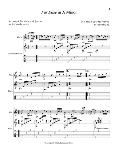 Für Elise for Violin and Acoustic Guitar (arr. FERNANDO LUIZ NEVES)