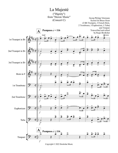 La Majeste (from "Heroic Music") (C) (Brass Octet - 3 Trp, 1 Hrn, 2 Trb, 1 Euph, 1 Tuba, Timp) (arr. Regis Bookshar)