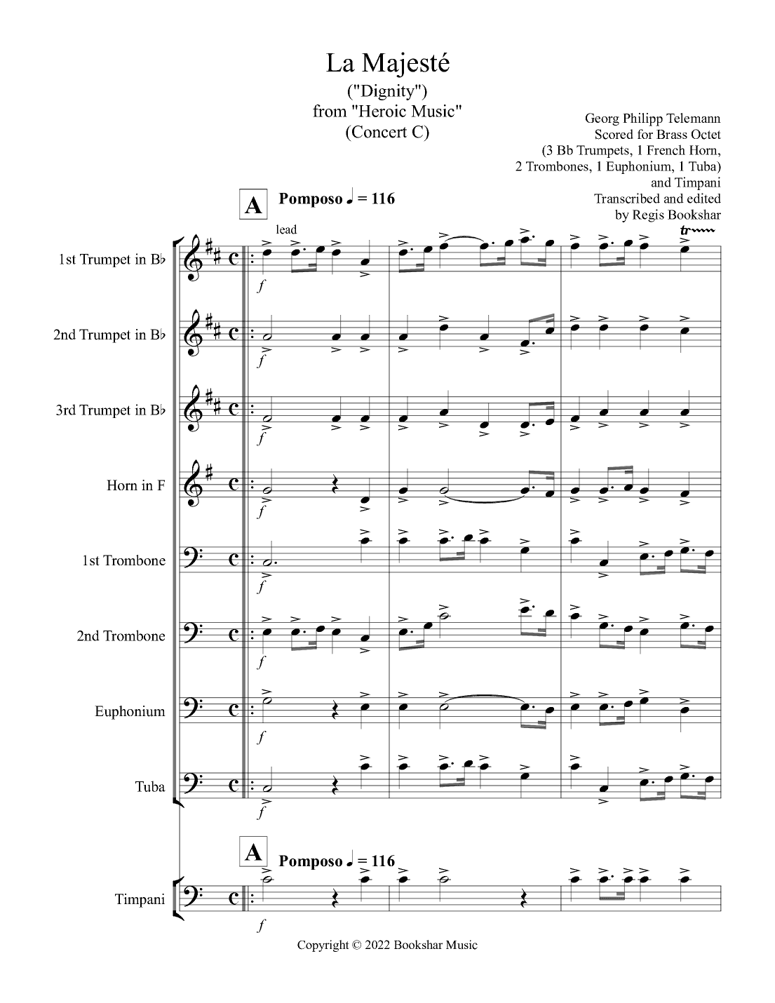 La Majeste (from "Heroic Music") (C) (Brass Octet - 3 Trp, 1 Hrn, 2 Trb, 1 Euph, 1 Tuba, Timp) (arr. Regis Bookshar)