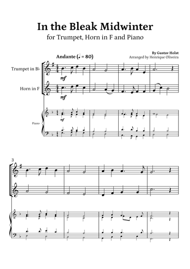 In the Bleak Midwinter (Trumpet, Horn in F and Piano) - Beginner Level (arr. Henrique Oliveira)