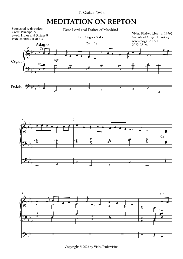 Meditation on Repton, Op. 116 (Organ Solo) by Vidas Pinkevicius
