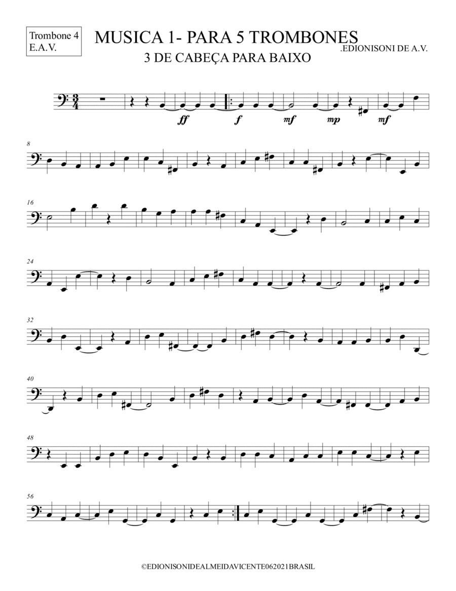 3 DE CABEÇA PARA BAIXO - MUSICA 1- PARA 5 TROMBONES- Trombone 4