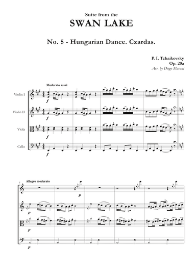 "Hungarian Dance. Czardas" from Swan Lake Suite for String Quartet (arr. Diego Marani)