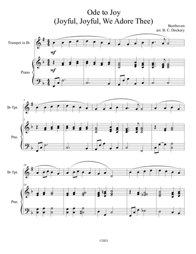 Ode to Joy (Joyful, Joyful, We Adore Thee) for solo trumpet with piano accompaniment (arr. B. C. Dockery)