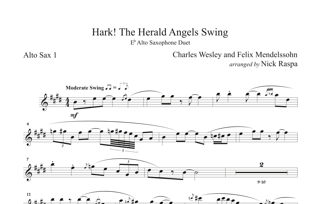Hark! The Herald Angels Swing (Alto Sax Duet) Alto Sax 1 part (arr. Nick Raspa)