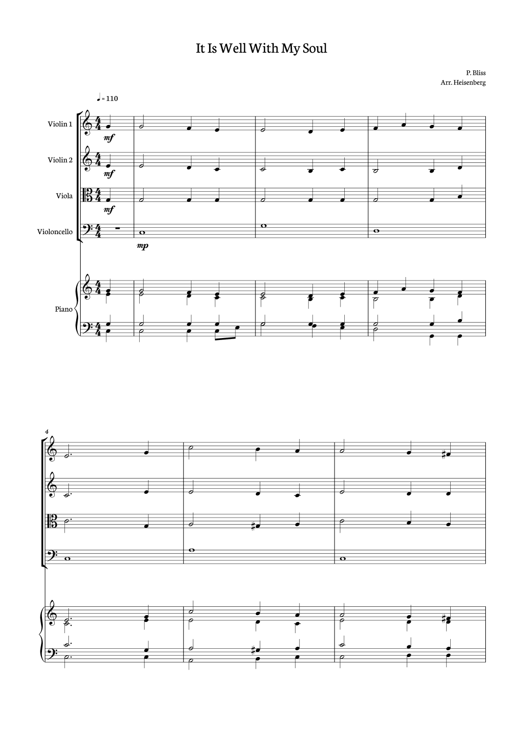 It Is Well With My Soul - P. Bliss for String Quartet (arr. Heisenberg)