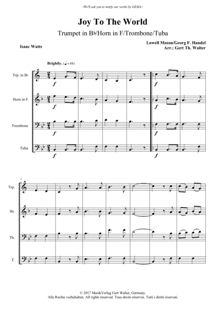 Joy To The World (arr. Gert Th. Walter)