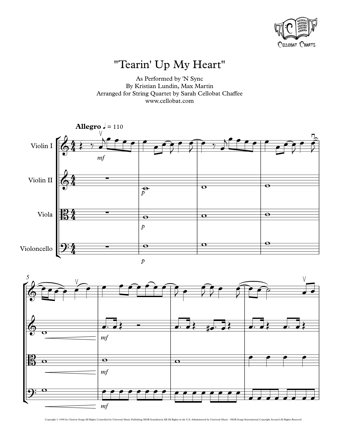 Tearin' Up My Heart (arr. Sarah Cellobat Chaffee)