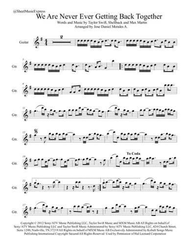 We Are Never Ever Getting Back Together (arr. Jose Daniel Morales A.)