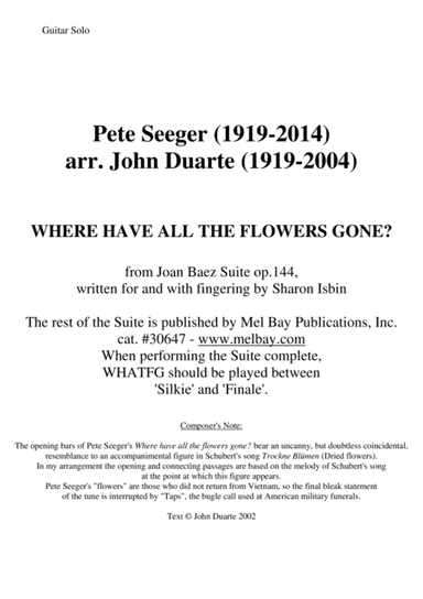 Where Have All The Flowers Gone? (arr. John Duarte)