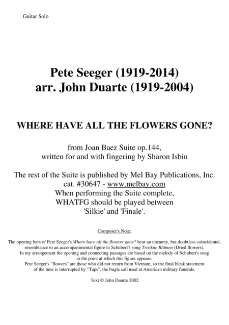 Where Have All The Flowers Gone? (arr. John Duarte)
