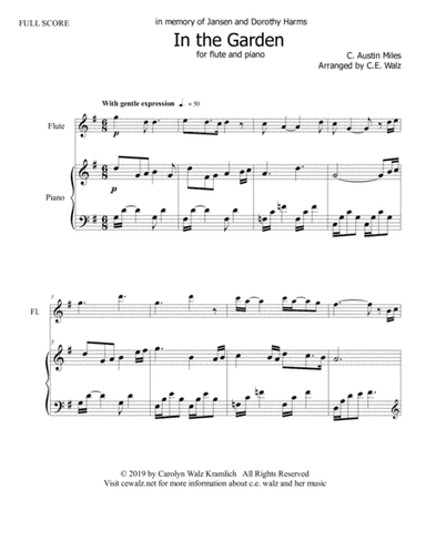 In the Garden for flute solo and piano (arr. c.e. walz)