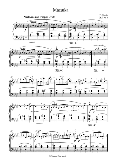 Chopin - Mazurka Op. 7 No.4 for piano solo (arr. MPS)