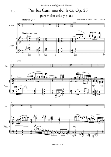 Por los Caminos del Inca, Op. 25 for cello and piano