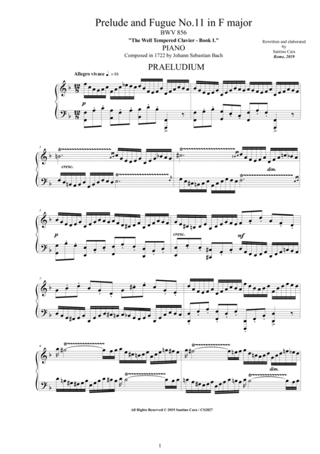 Bach - Prelude and Fugue No.11 in F major BWV 856 for Piano (arr. Santino Cara)