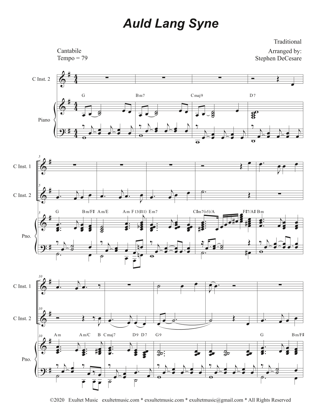 Auld Lang Syne (Duet for C-Instruments) (arr. Stephen DeCesare)