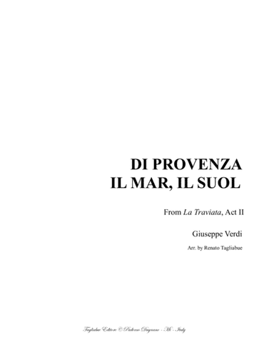 DI PROVENZA IL MAR, IL SUOL - G. Verdi - Arr. for Bariton and Piano (arr. Renato Tagliabue)