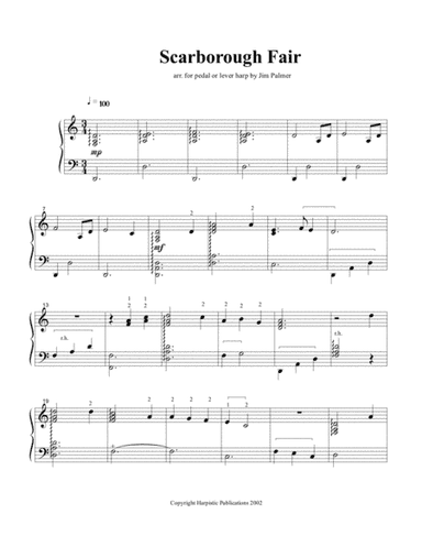 Scarborough Fair for pedal or lever harp (arr. Jim Palmer)