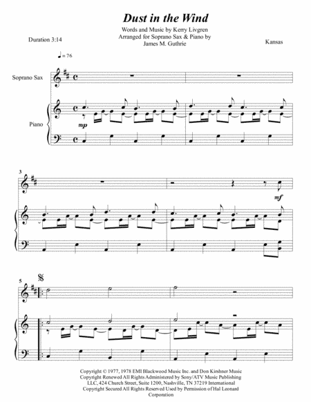 Dust In The Wind (arr. James M. Guthrie, ASCAP)