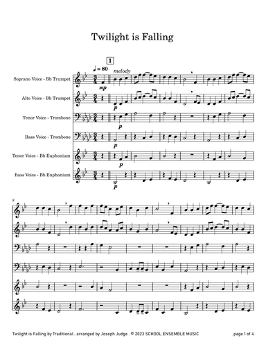 Twilight Is Falling for Brass Quartet in Schools (arr. Joseph Judge)