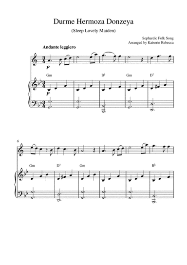 Durme Hermoza Donzeya (Sleep Lovely Maiden) (for tenor saxophone solo and piano accompaniment) (arr. Kaiserin Rebecca)