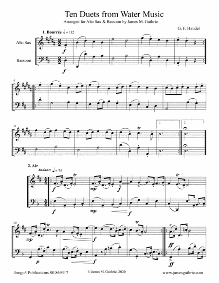 Handel: Ten Duets from Water Music for Alto Sax & Bassoon (arr. James M. Guthrie)