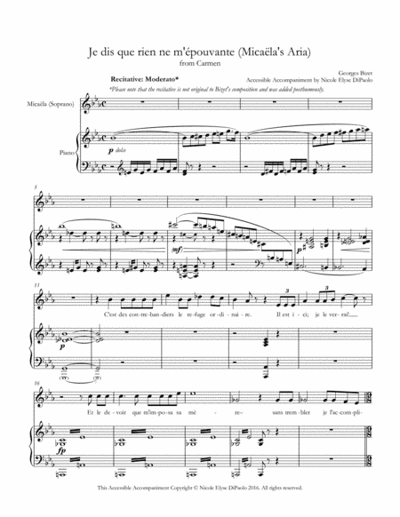 Je dis que rien ne m'épouvante (Micaela's Aria) from Carmen - Accessible Accompaniments Edition (arr. Nicole Elyse DiPaolo)