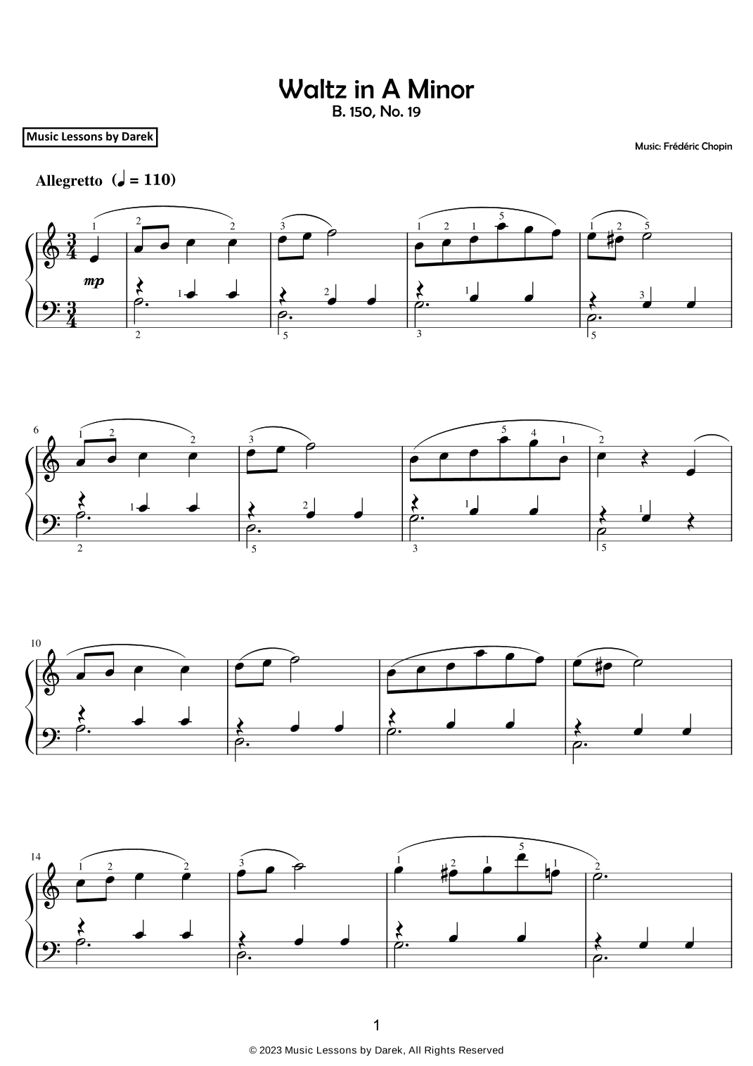 Waltz in A Minor (EASY PIANO) B. 150, No. 19 [Frédéric Chopin] (arr. Darek)