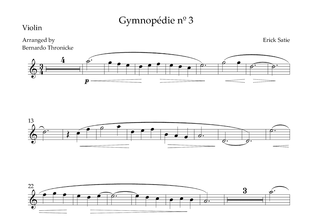 Gymnopédie nº3  - For Violin (arr. Bernardo Thronicke)