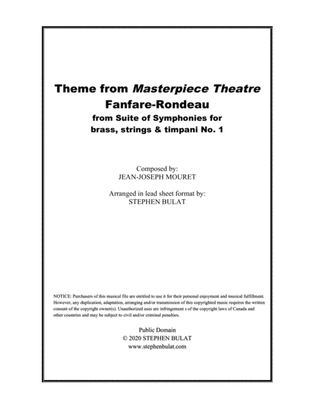Rondeau (Theme from Masterpiece Theatre) - Lead sheet (key of E) (arr. Stephen Bulat)