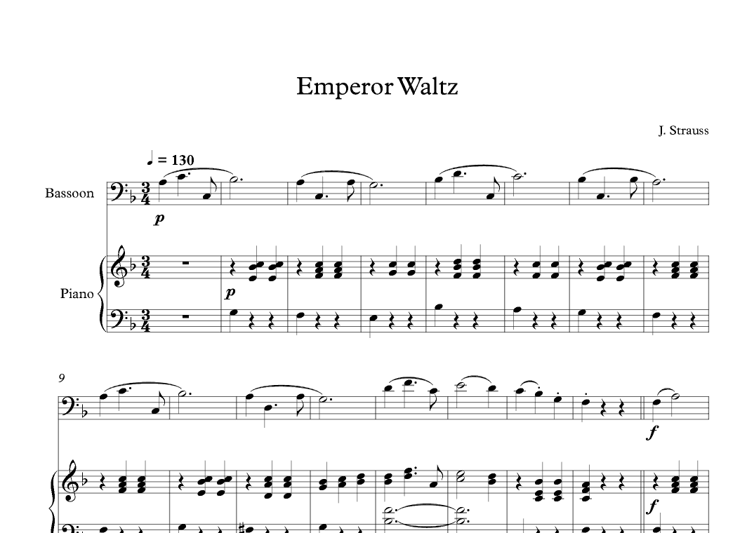 Emperor Waltz - Johann Strauss Jr. (Bassoon + Piano) (arr. Digital Book Music)