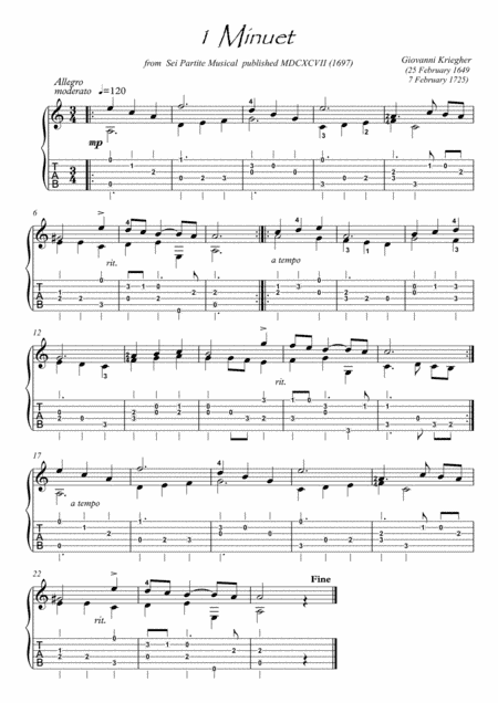 Baroque music for Guitar solo (arr. PianoSheetNow)