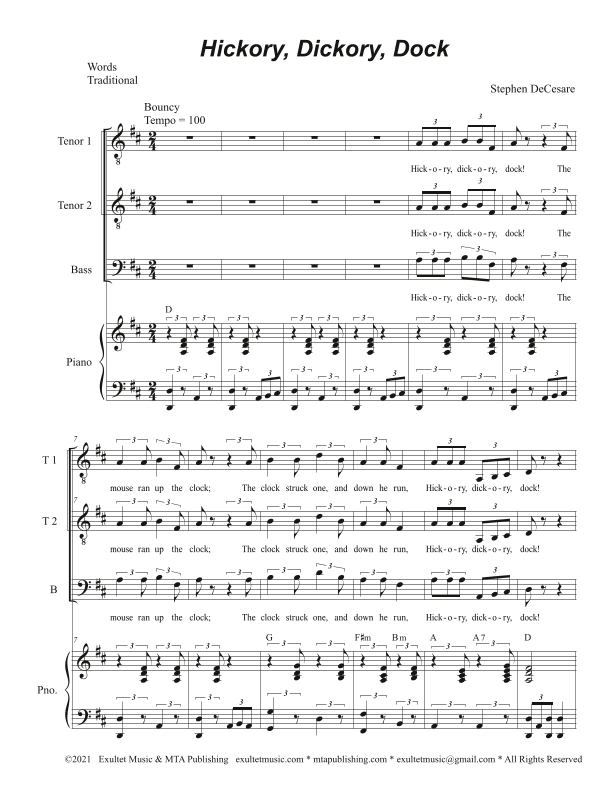 Hickory, Dickory, Dock (Vocal Trio - (TTB)