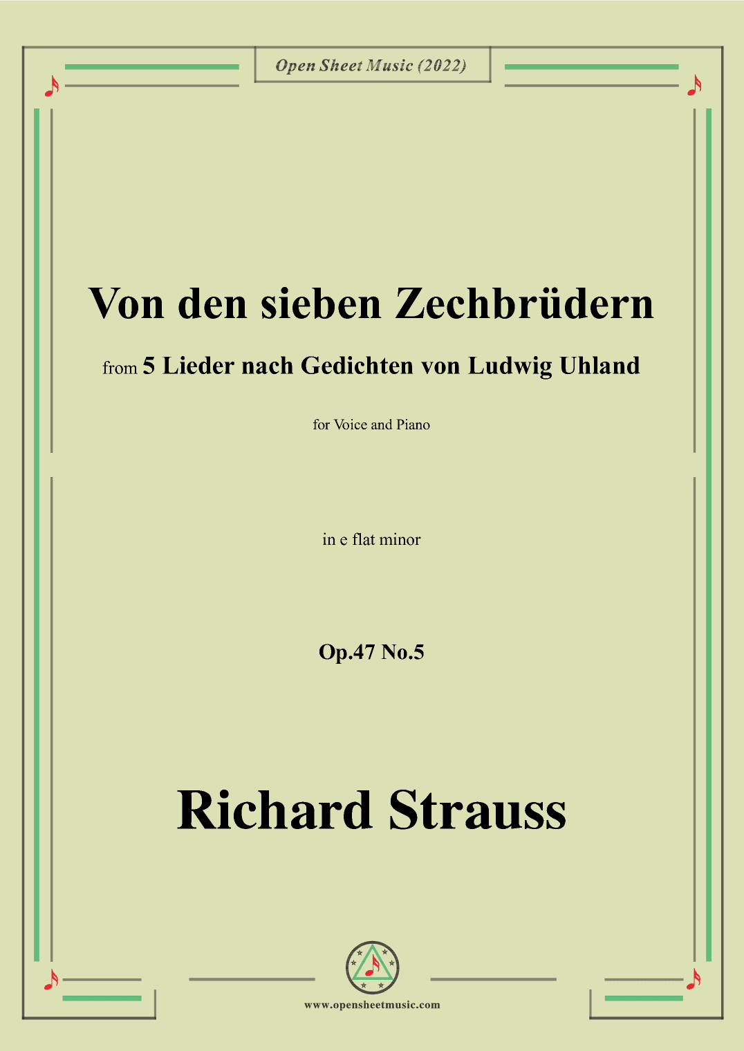 Richard Strauss-Von den sieben Zechbrüdern,in e flat minor (arr. OSM Press)