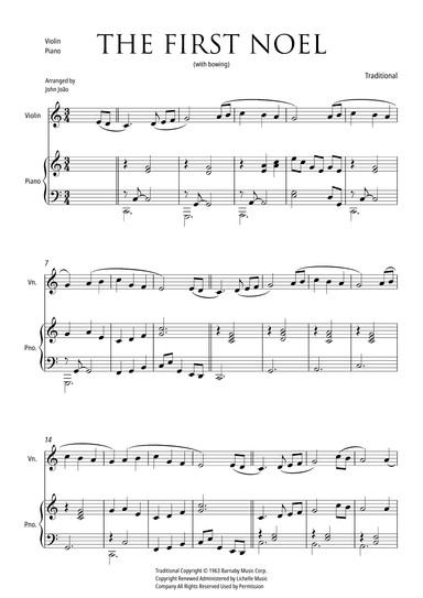 The First Noel (Violin and Piano, with Bowing) (arr. john Joao)