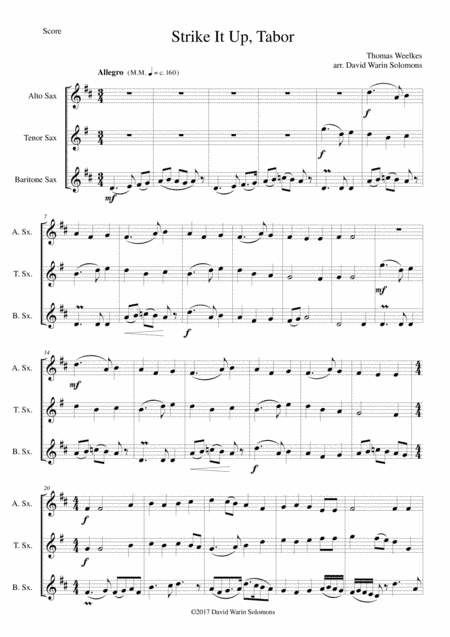Variations on Strike it up Tabor for saxophone trio (alto, tenor, baritone) (arr. David Warin Solomons)
