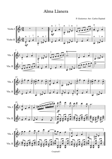 Alma Llanera-Violin duet (arr. Carlos Espinal)