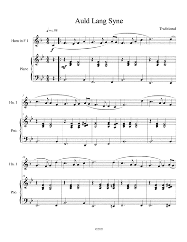 Auld Lang Syne (horn solo) with optional piano accompaniment (arr. B. C. Dockery)
