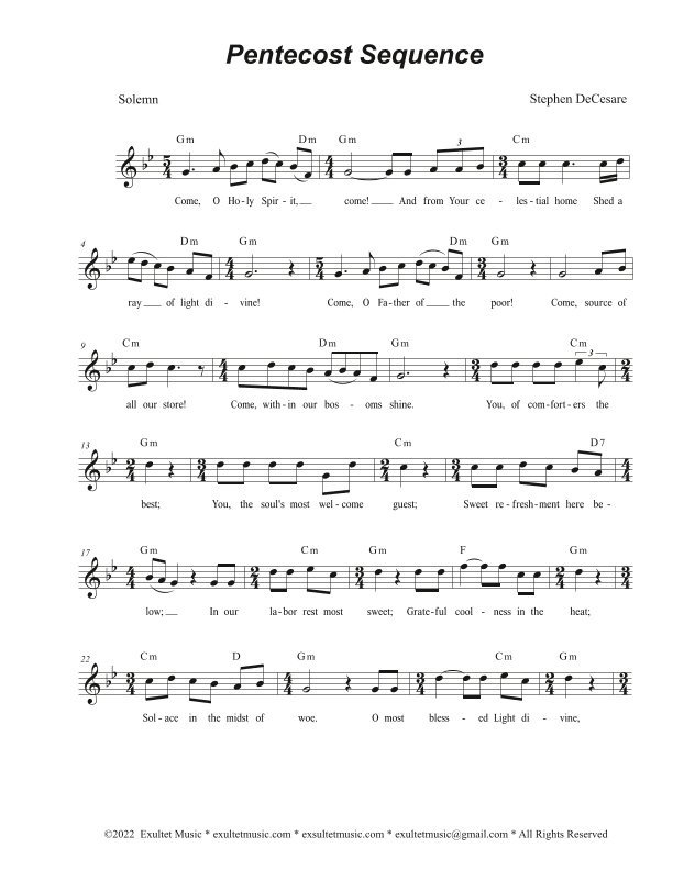 Pentecost Sequence (Unison Choir - High Key)