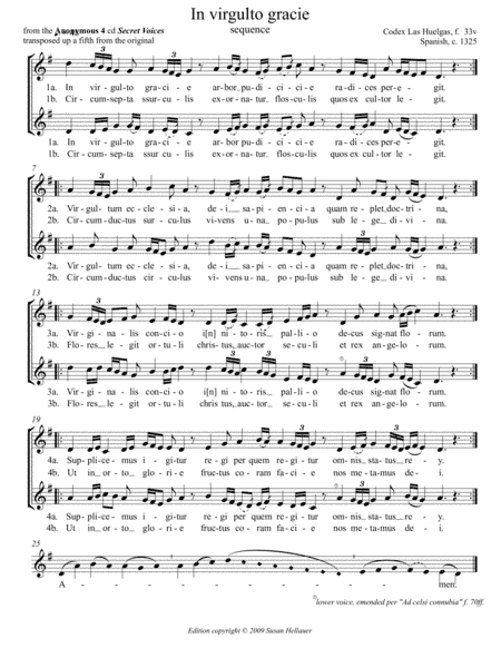 Sequence: In virgulto gracie, from Anonymous 4's "Secret Voices" - Score Only (arr. Susan Hellauer)